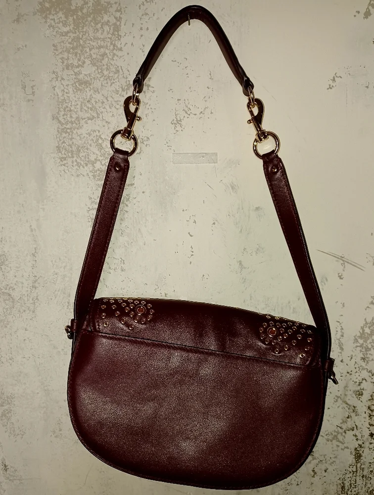 Michael Kors Oxblood Maroon Burgundy Wine Studded Shoulder Bag Purse - Picture 4 of 8